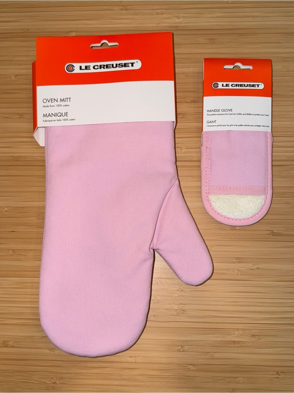 Chiffon Pink Le Creuset‎ Oven Mitt Pot Holder Sleeve Handle Glove Bundle 2 NWT